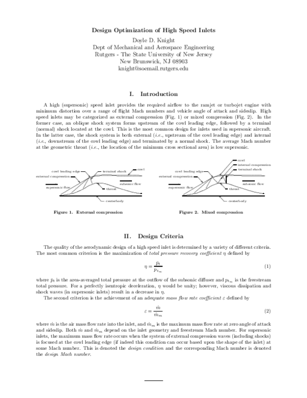 (PDF) Design Optimization of High Speed Inlets