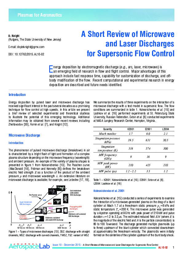 (PDF) A Short Review of Microwave and Laser Discharges for Supersonic ...
