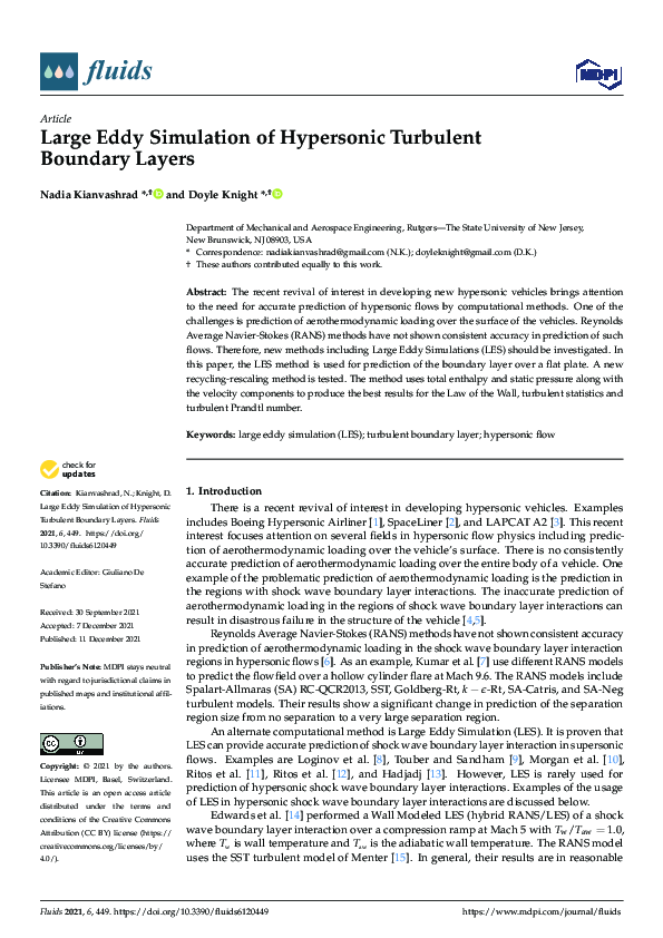 (PDF) Large Eddy Simulation of Hypersonic Turbulent Boundary Layers