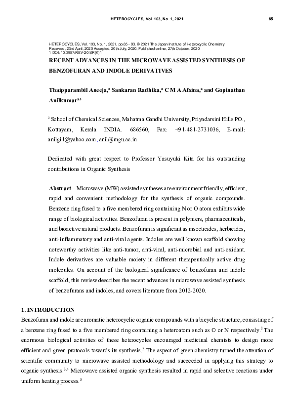 (PDF) Recent Advances in the Microwave Assisted Synthesis of Benzofuran ...