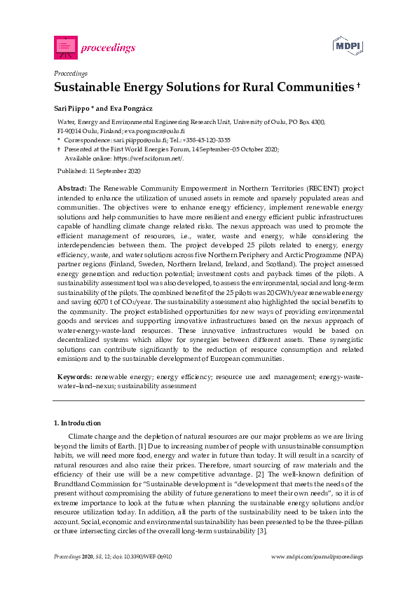(PDF) Sustainable Energy Solutions for Rural Communities