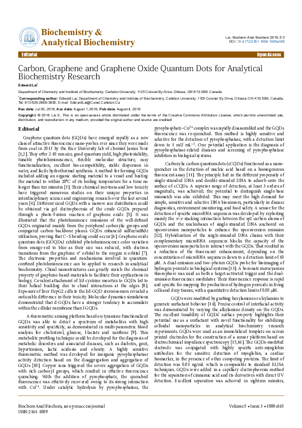 (PDF) Carbon, Graphene and Graphene Oxide Quantum Dots for Analytical ...