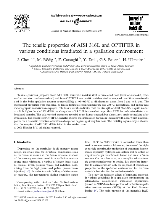 (PDF) The tensile properties of AISI 316L and OPTIFER in various ...