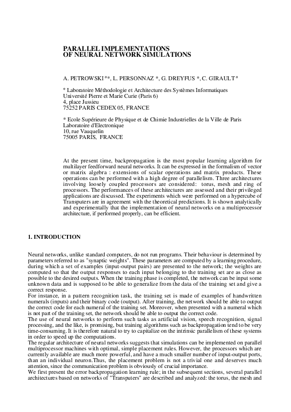 (PDF) Parallel implementations of neural network simulations
