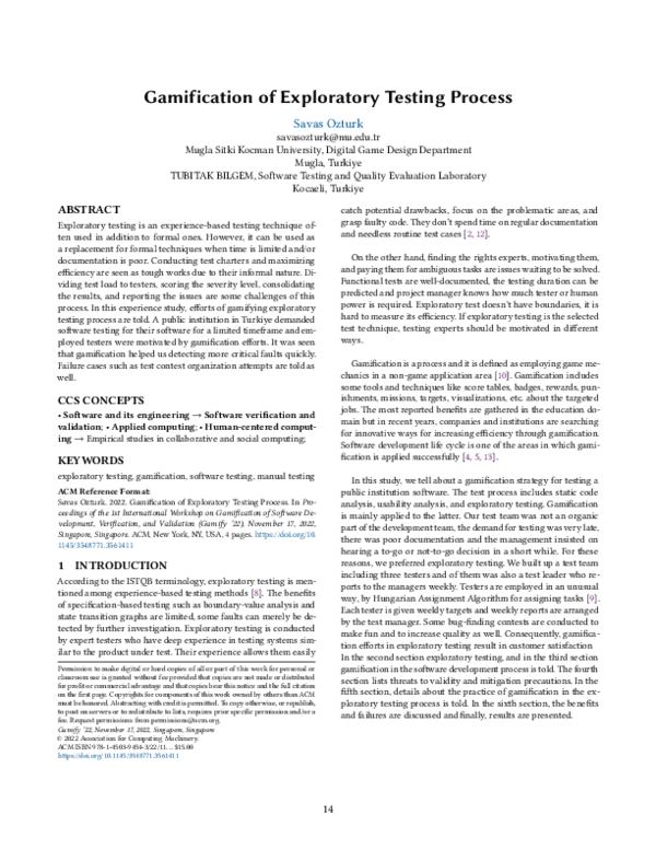 (PDF) Gamification of exploratory testing process