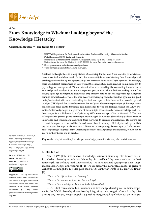 (PDF) From Knowledge to Wisdom: Looking beyond the Knowledge Hierarchy