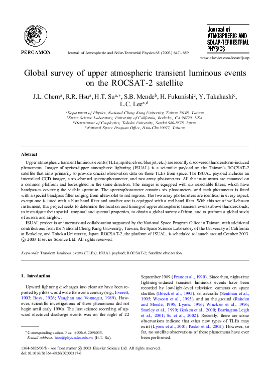 (PDF) Global survey of upper atmospheric transient luminous events on ...