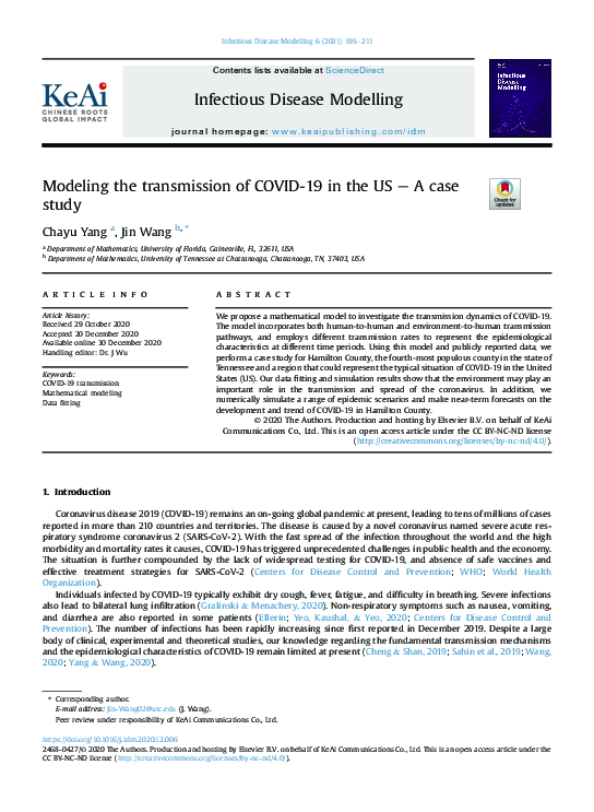 (PDF) Modeling the transmission of COVID-19 in the US – A case study