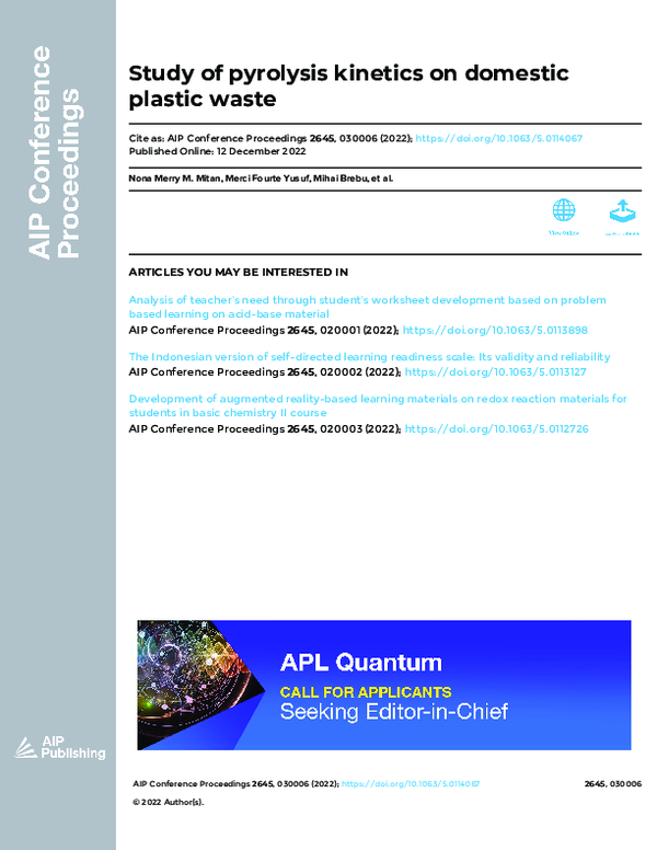 (PDF) Study of pyrolysis kinetics on domestic plastic waste