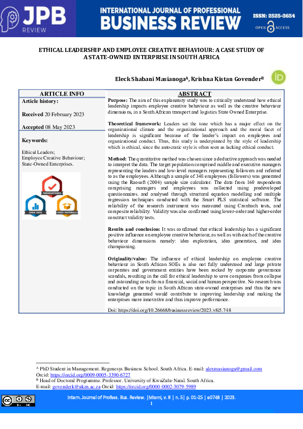 (PDF) Ethical Leadership and Employee Creative Behaviour: A Case Study ...