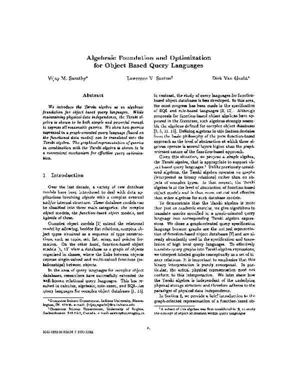 (PDF) Algebraic foundation and optimization for object based query ...