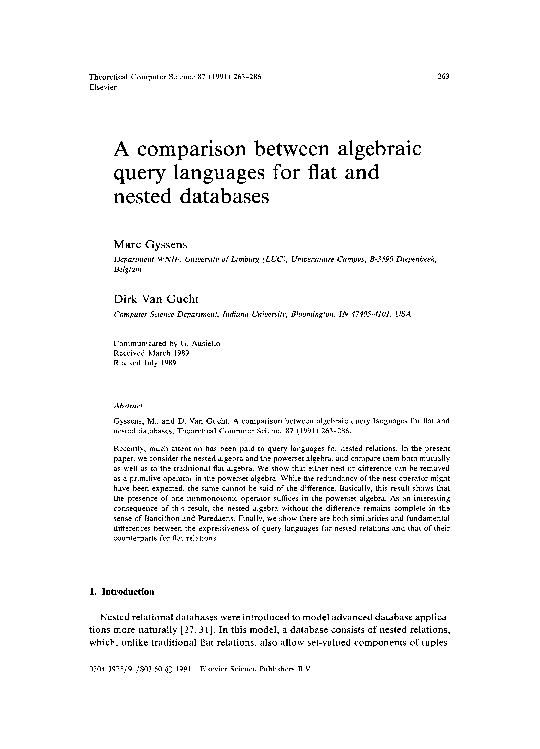 (PDF) A comparison between algebraic query languages for flat and ...