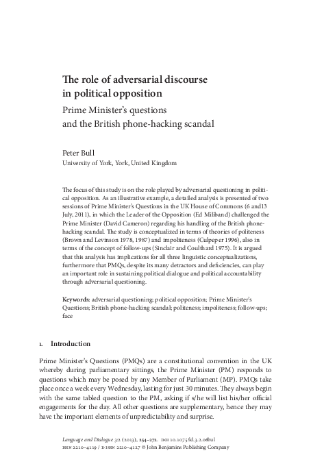 (PDF) The role of adversarial discourse in political opposition