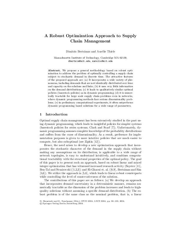 (PDF) A Robust Optimization Approach to Supply Chain Management