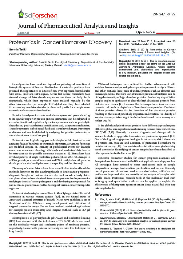 (PDF) Proteomics in Cancer Biomarkers Discovery
