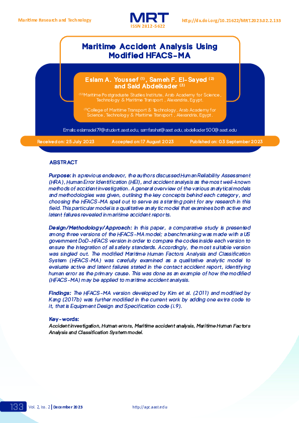 (PDF) Maritime Accident Analysis Using Modified HFACS-MA