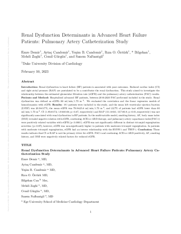 (PDF) Renal Dysfunction Determinants in Advanced Heart Failure Patients ...