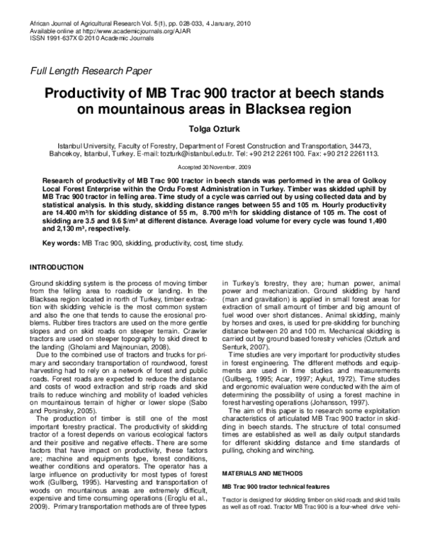 (PDF) Productivity of MB Trac 900 tractor at beech stands on ...