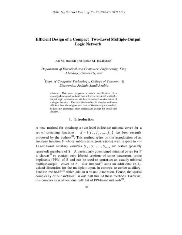(PDF) Efficient Design of a Compact Two-Level Multiple-Output Logic Network