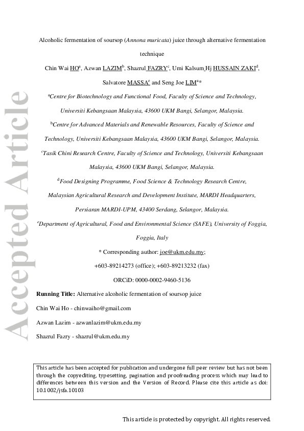 (PDF) Alcoholic fermentation of soursop ( Annona muricata ) juice via ...