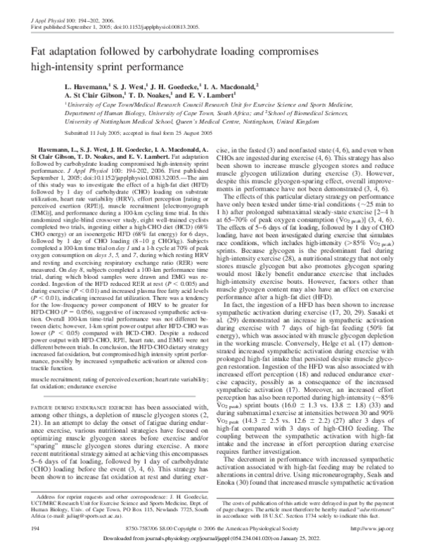 (PDF) Fat adaptation followed by carbohydrate loading compromises high ...