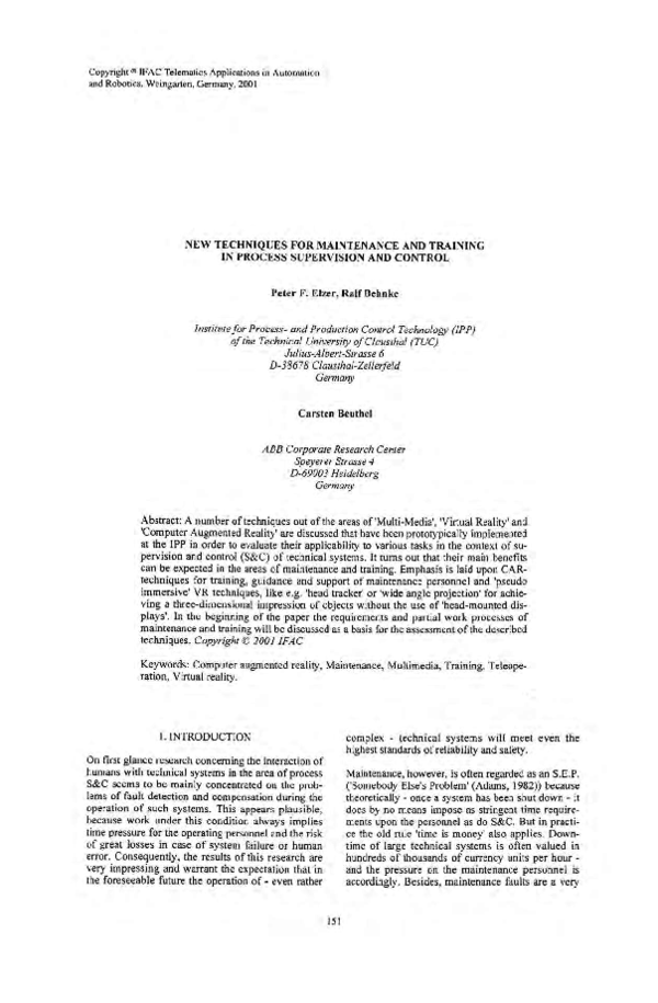 (PDF) New Techniques for Maintenance and Training in Process ...
