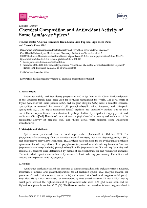 (PDF) Chemical Composition and Antioxidant Activity of Some Lamiaceae ...