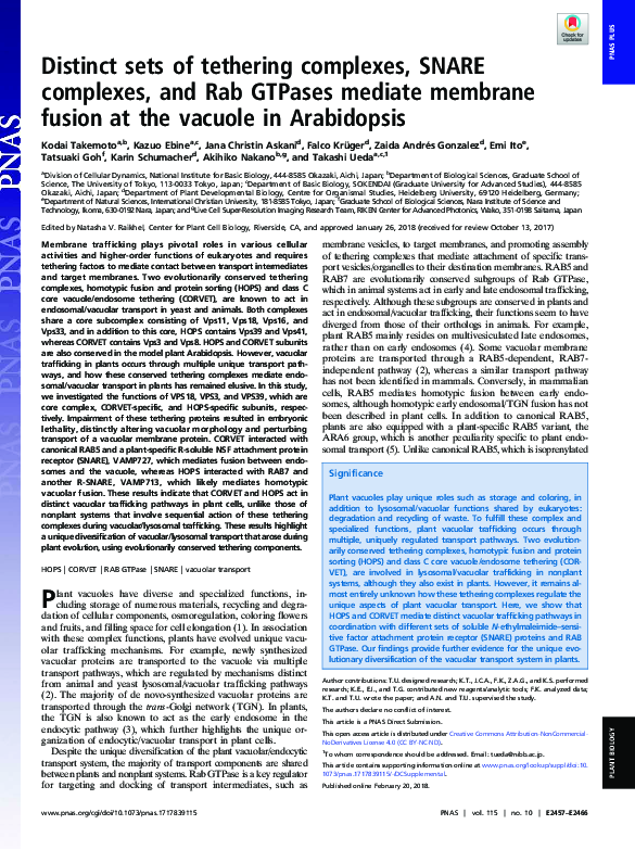 (PDF) Distinct sets of tethering complexes, SNARE complexes, and Rab ...