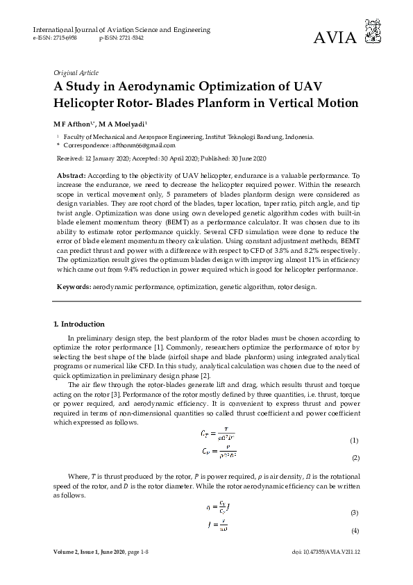 (PDF) A Study in Aerodynamic Optimization of UAV Helicopter Rotor ...