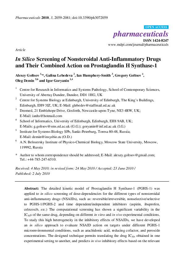 (PDF) Article In Silico Screening of Nonsteroidal Anti-Inflammatory ...