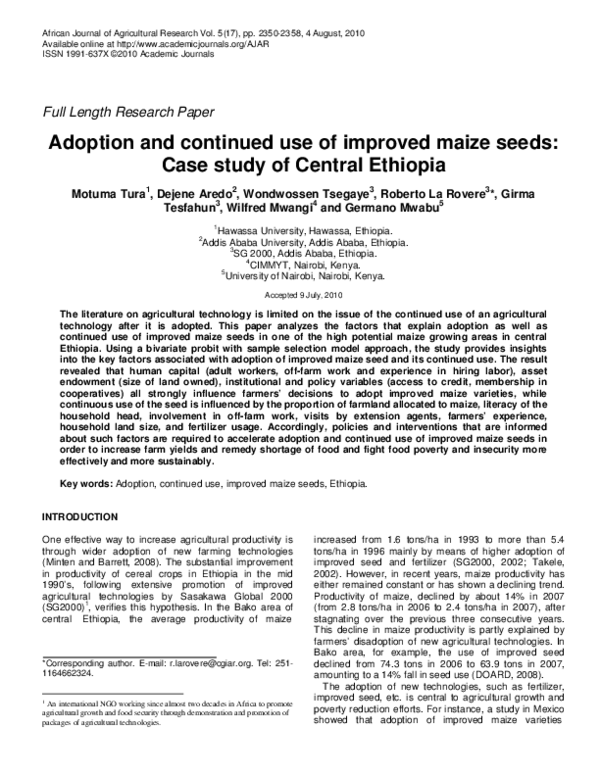 (PDF) Adoption and continued use of improved maize seeds: Case study of ...