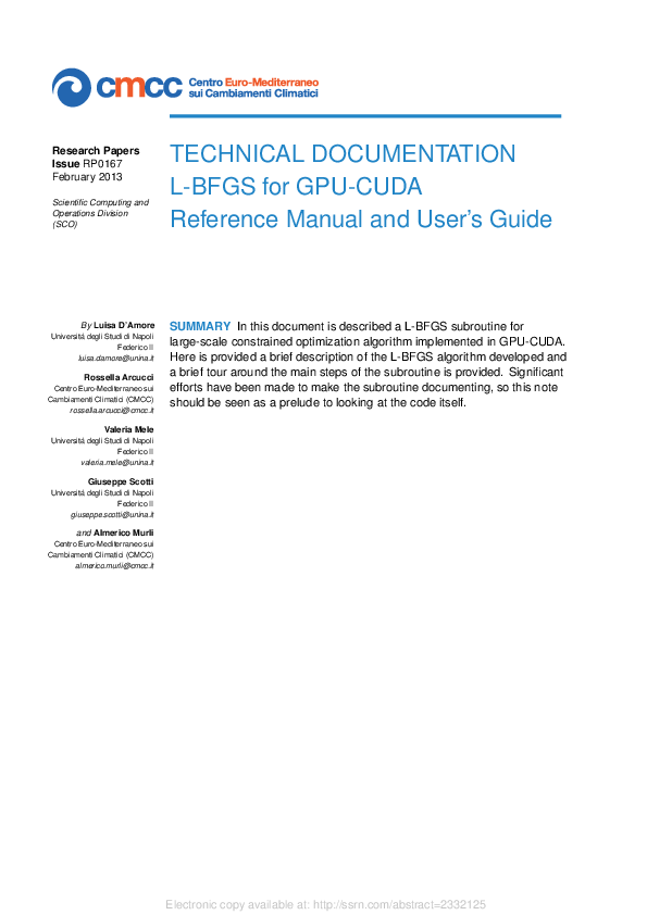 (PDF) Technical Documentation L-BFGS for GPU-CUDA Reference Manual and ...