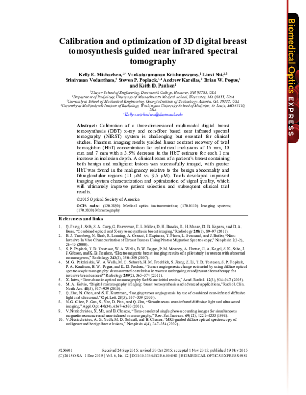 (PDF) Calibration and optimization of 3D digital breast tomosynthesis ...