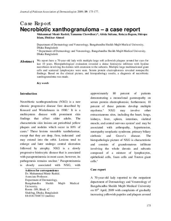 (PDF) Necrobiotic xanthogranuloma a case report Tamanna Chowdhury