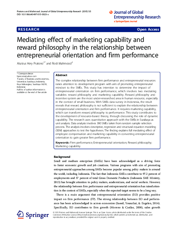 (PDF) Mediating effect of marketing capability and reward philosophy in ...