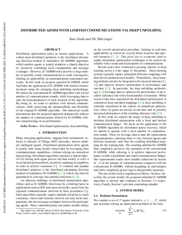 (PDF) Distributed Admm with Limited Communications Via Deep Unfolding