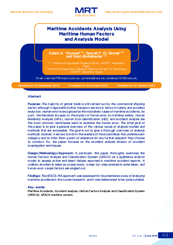 (PDF) Maritime accidents analysis using maritime human factors and ...