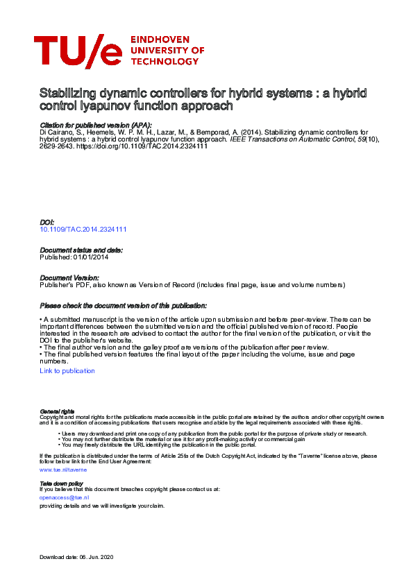 (PDF) Stabilizing Dynamic Controllers for Hybrid Systems: A Hybrid ...