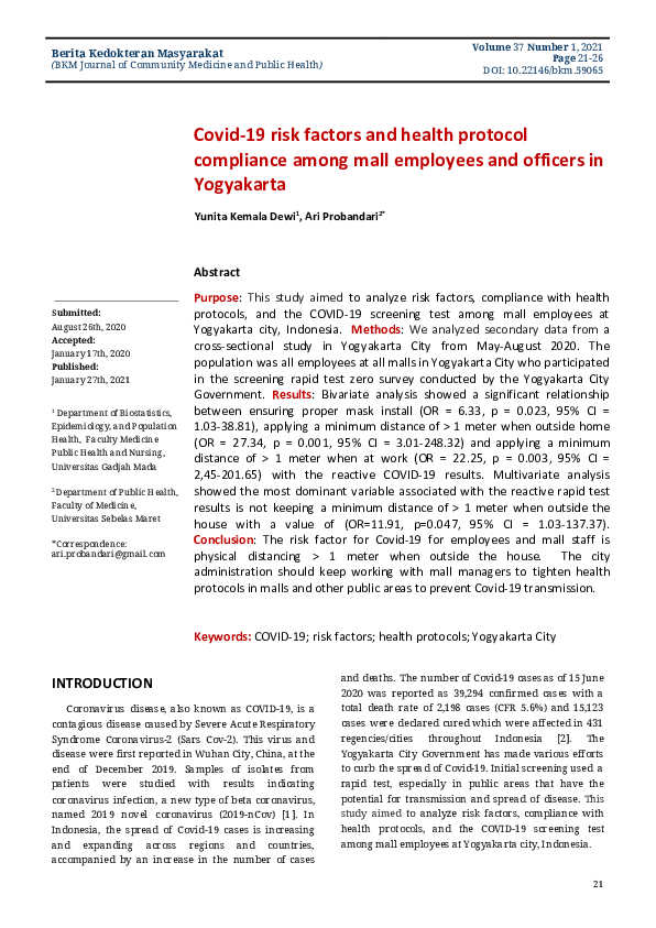 (PDF) Covid-19 risk factors and health protocol compliance among mall ...