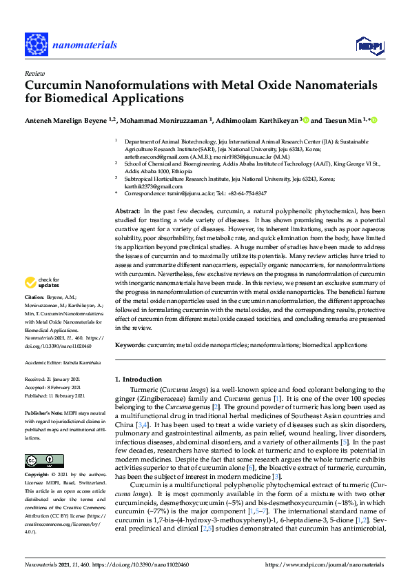 (PDF) Curcumin Nanoformulations with Metal Oxide Nanomaterials for ...