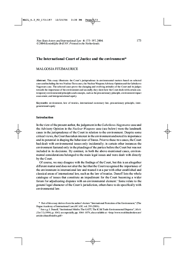 (PDF) The International Court of Justice and the environment