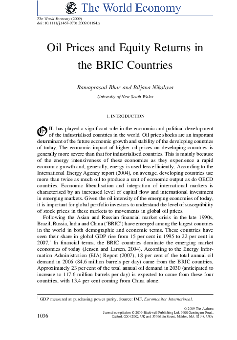 (PDF) Oil Prices and Equity Returns in the BRIC Countries