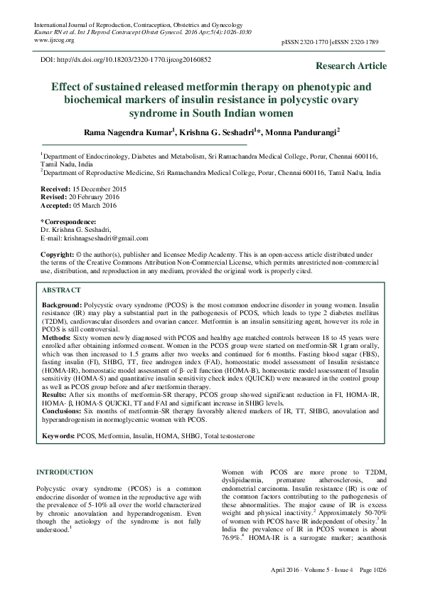 (PDF) Effect of sustained released metformin therapy on phenotypic and ...