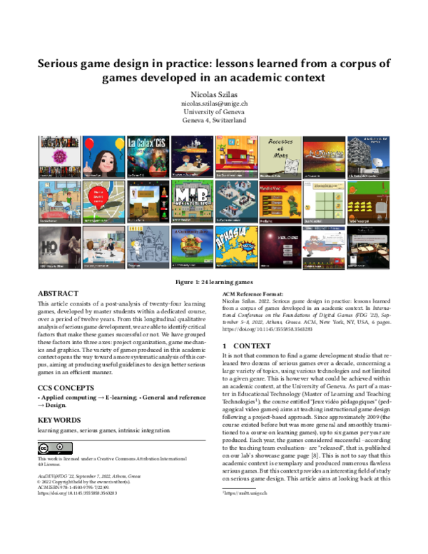 (PDF) Serious game design in practice: lessons learned from a corpus of ...