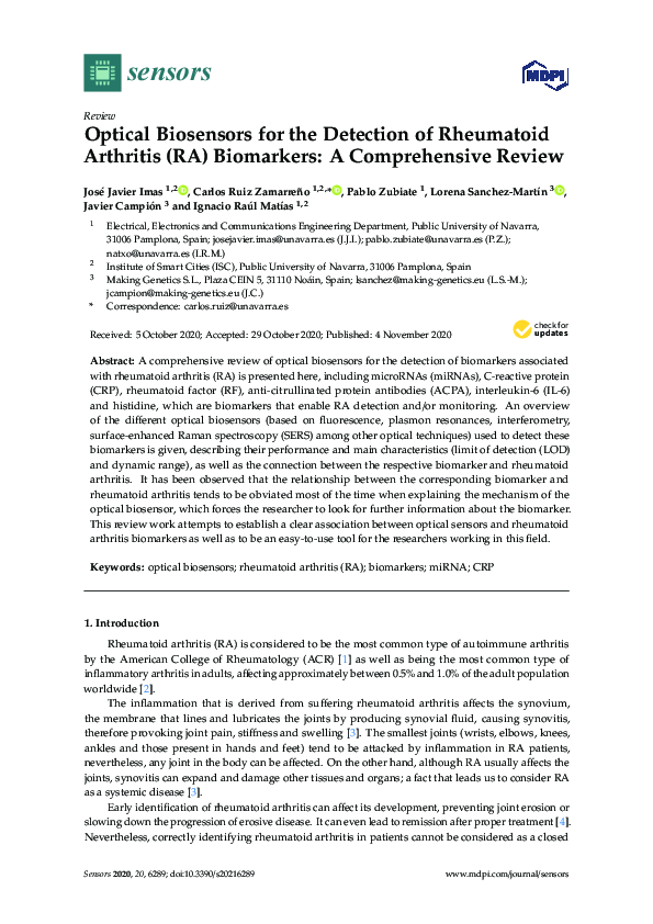 (PDF) Optical Biosensors for the Detection of Rheumatoid Arthritis (RA ...