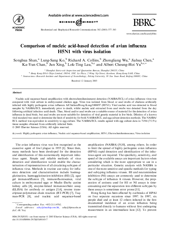 (PDF) Comparison of nucleic acid-based detection of avian influenza ...