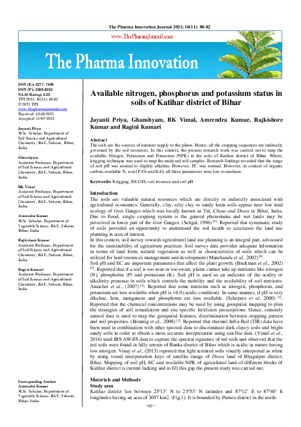 (PDF) Available nitrogen, phosphorus and potassium status in soils of ...