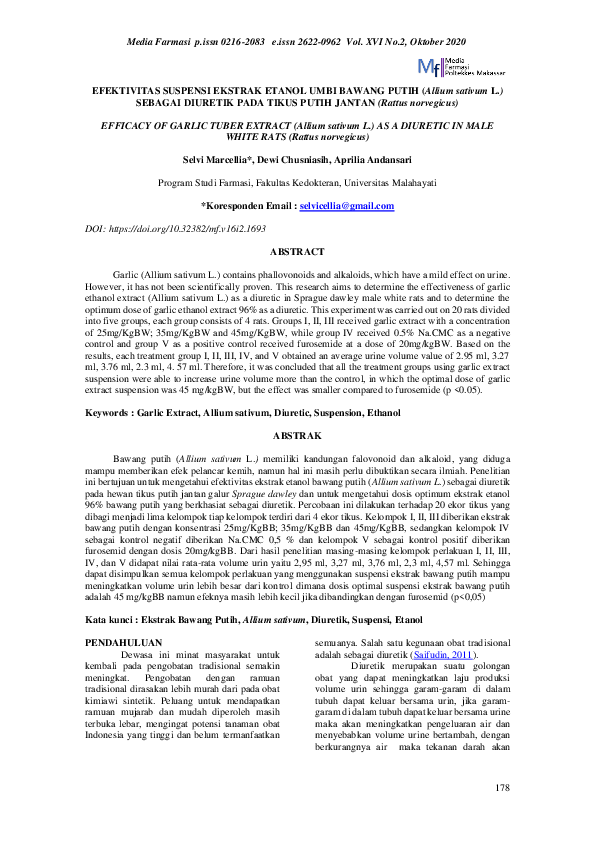 Pdf Efektivitas Suspensi Ekstrak Etanol Umbi Bawang Putih Allium