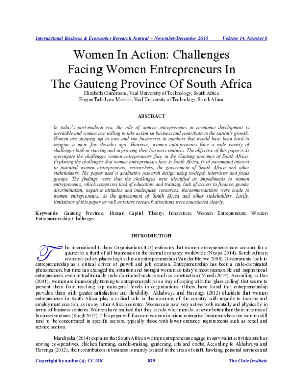 (PDF) Women In Action: Challenges Facing Women Entrepreneurs In The ...