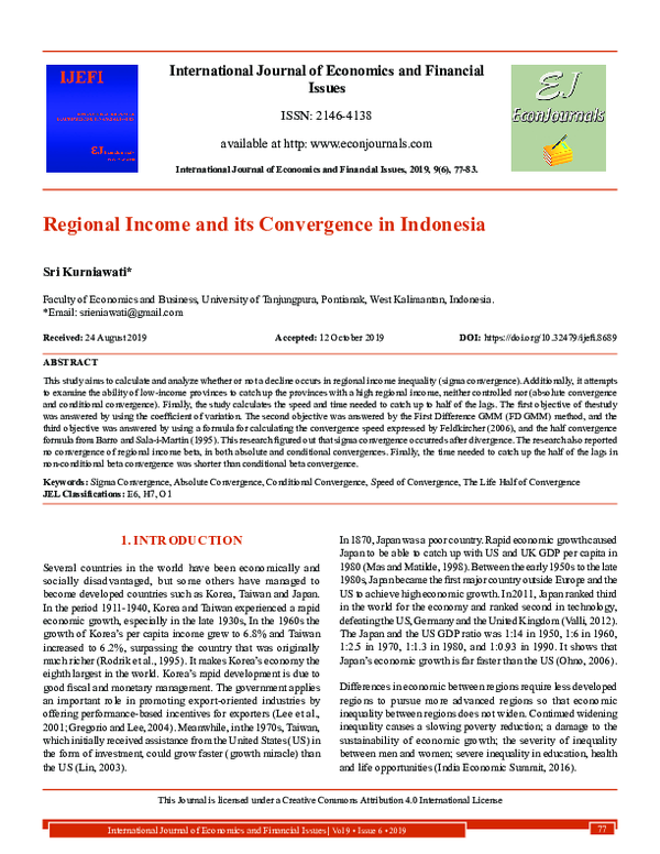(PDF) Regional Income and Its Convergence in Indonesia